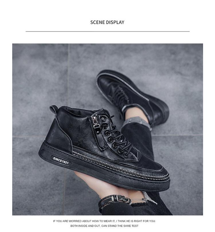 Men's High Top Casual Black Martin Boots for Spring and Autumn - Trendy All-Match Sports and Work Shoes.
