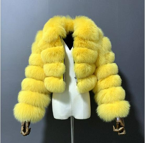 Cappotto da donna in finta pelliccia di volpe europea, Patchwork, Manica lunga