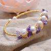 100% Natural Freshwater Pearl & Purple Crystal 14K Gold Filled Ladies Bangle  For Women Birthday Gifts New Design