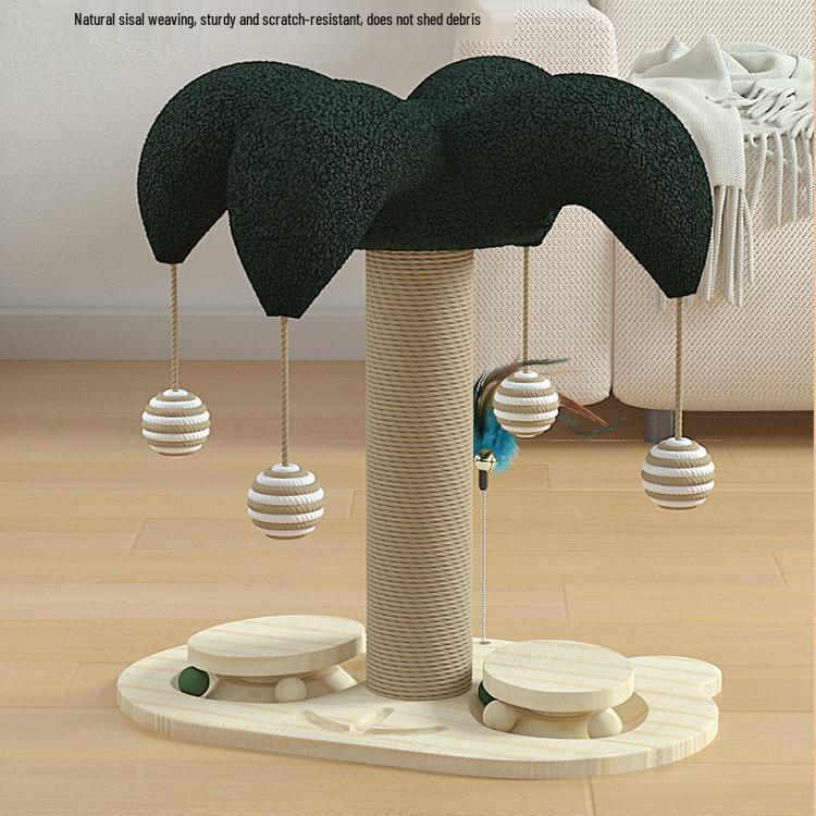 Sisal Cat Scratching Post & Tree with Elevated Board and Solid Wood Base