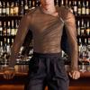 Men Twisted Neck Long Sleeve Mesh Sheer Party Club Tops T-shirts