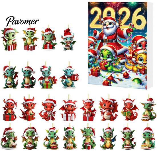 Holiday Hanging Ornaments Dragon Advent Calendars 2026, 24 Days Christmas Countdown Calendar with Surprise Gifts for Kids 2D Acrylic Ornaments,