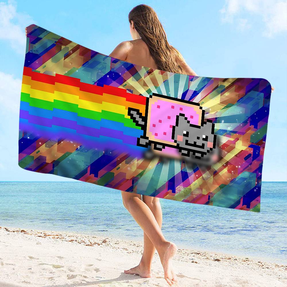 Cartoon N-Nyan Cats Cute Microfiber Blanket Quick Drying Beach Towels Oversized Printing Super Absorbent Pool Towel Blanket