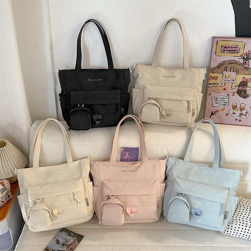 Large Capacity Commuter Shoulder Bag Women's Tote Bag Student Book Bag with Coin Purse