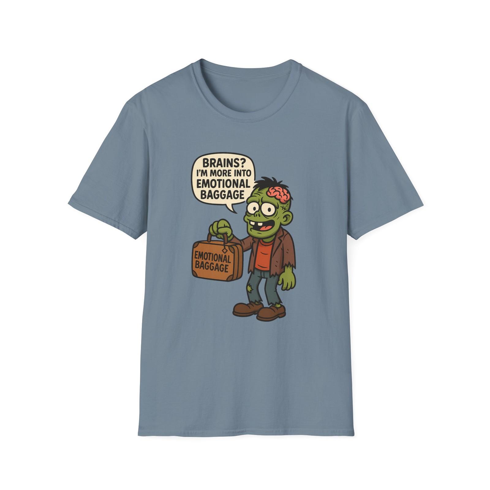 Unisex Softstyle T-Shirt Mens Womens Tees Top Zombie Emotional Baggage Funny Brain Humor Halloween 3XL