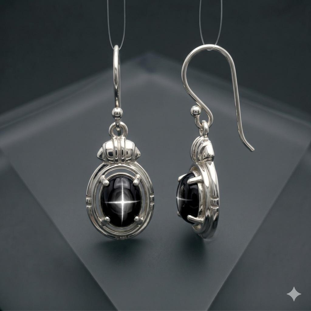 Black Star Sapphire Drop Earrings Cornflower Linde Sapphire Drop Earrings 925 Sterling Silver For Women