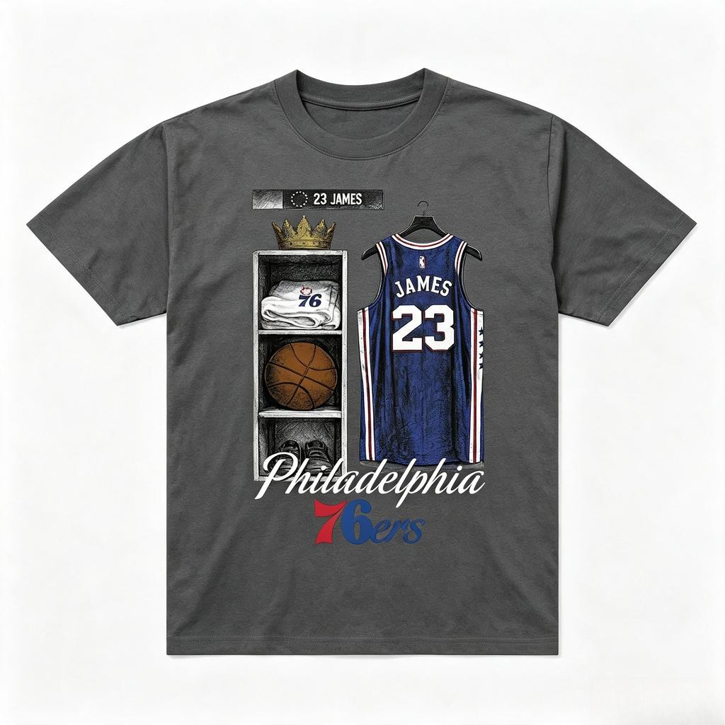 Men's T-shirt LeBron James Black Philadelphia 76ers Locker Room T-Shirt Oversized Cotton Training Sports Jersey Short Sleeved Female Male Clothing