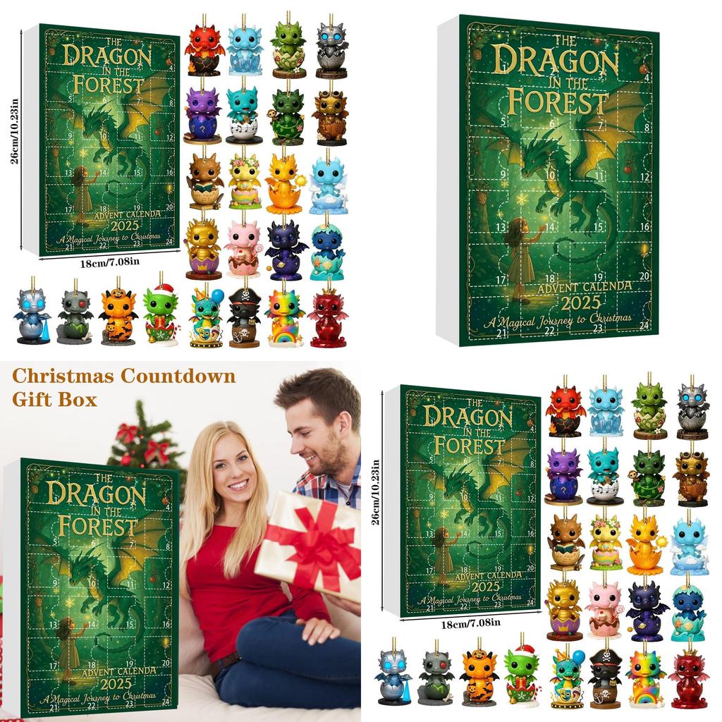 Dragon Christmas Advent Calendar With Animal Acrylic Hangings For Holiday Decor