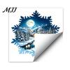 Transparent PVC Festive Decor Snowy House Window Cling, Static Sticker with Moonlit Forest Scene and Easy to Remove Glass Art Large Snowflake