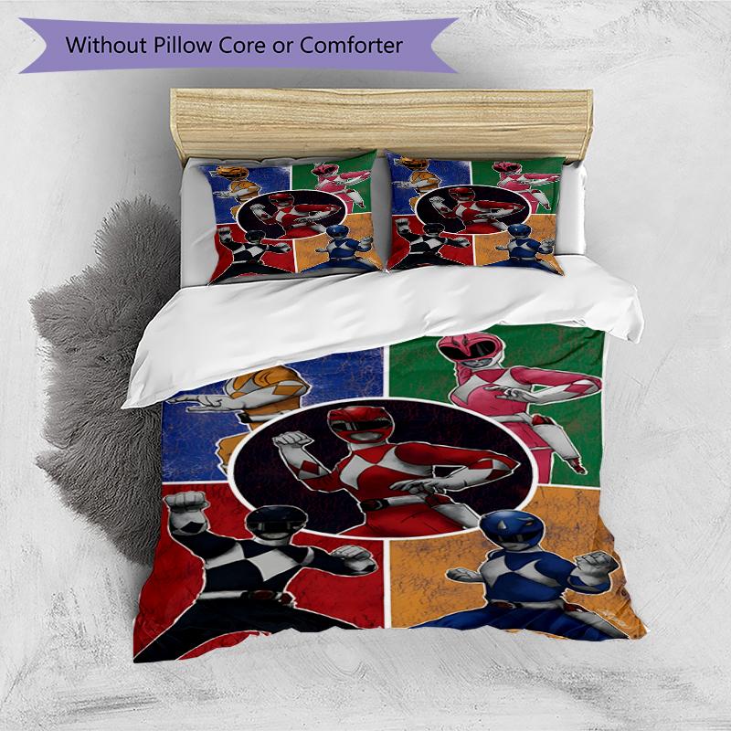 Set copripiumino 3 pezzi (1*Copripiumino + 2*Federe, Senza Nucleo),Set Biancheria da Letto con Stampa Mighty Morphin Power Rangers, Decorazione Camera da Letto, Stagione Unica, Compleanno