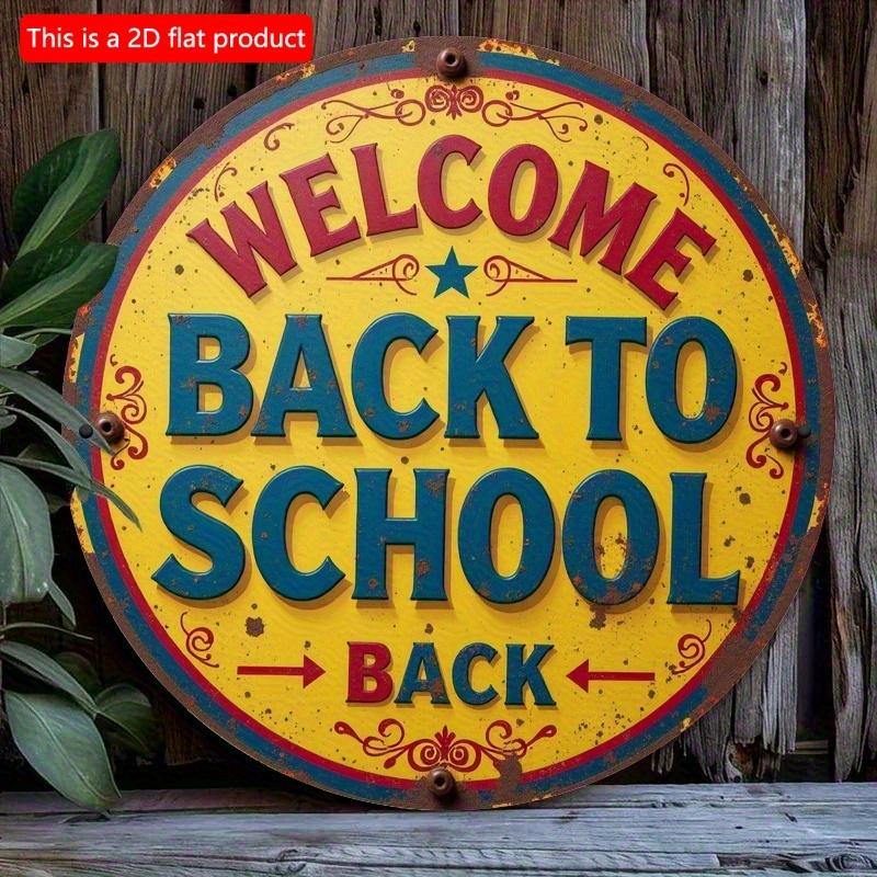 

2d Flat 20*20cm Retro Style, Welcome Back To School, Wooden Logo Round, Rural Wooden Wall Decoration with Colorful Borders and Leaf Decorations 20*20cm