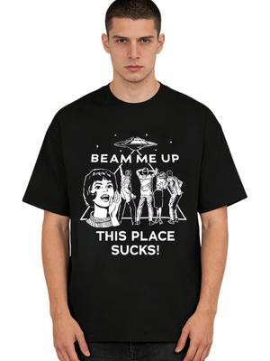Beam Me Up This Place Sucks Oversize TShirt Short Sleeve American Retro Y2k Style Men Women Summer Streetwear Top