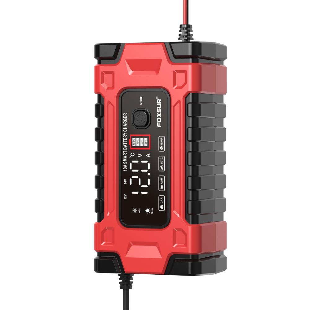 

12 В 10 А полностью автоматическое зарядное устройство для автомобильного аккумулятора 7-ступенчатая быстрая зарядка 6-180 Ач для AGM GEL WET свинцово-кислотного аккумулятора зарядное устройство с ЖК-дисплеем US Plug красный