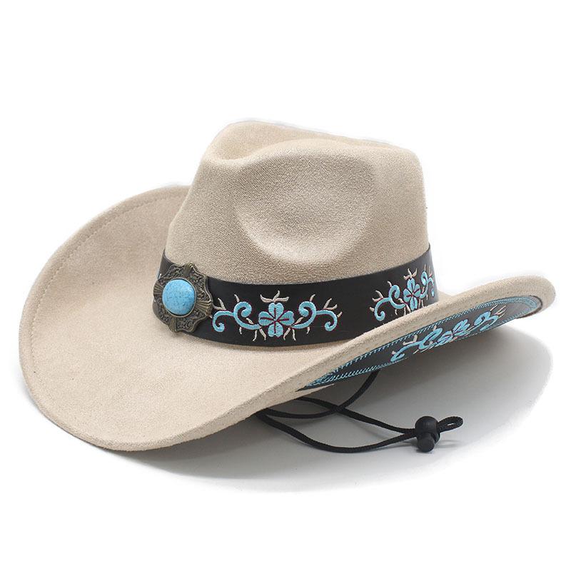 Elegante e Raffinato Cappello da Cowboy Western, Perfetto per Vacanze e Viaggi, Stile Etnico, Cappello Ricamato Jazz Tibetano