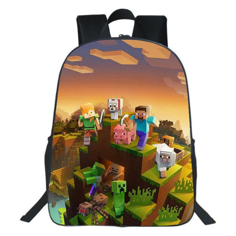 Minecraft Backpack For Kids With Printed Design Nylon School Bag With Padded Straps For Elementary Students
