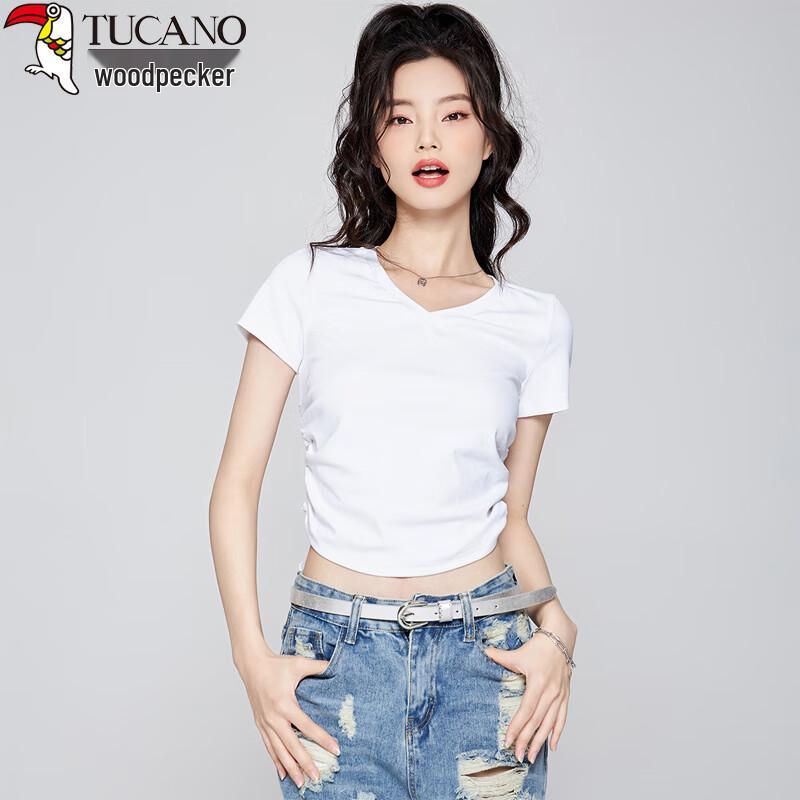 Woodpecker Women s V-Neck Slim Fit Crop Top T-shirt XL