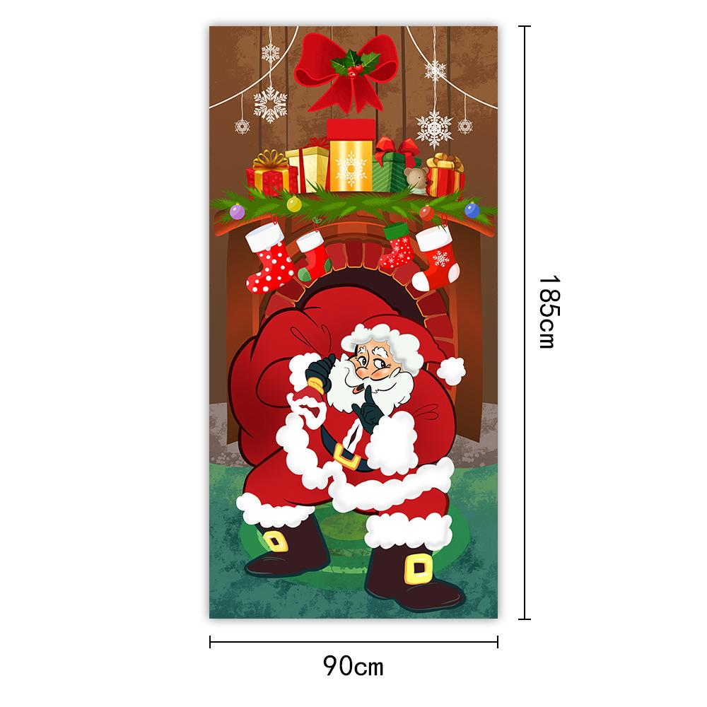 Christmas Door Cover Decoration Green Christmas Background Cloth Christmas Door Hanging New Year Party Decoration Door Cover