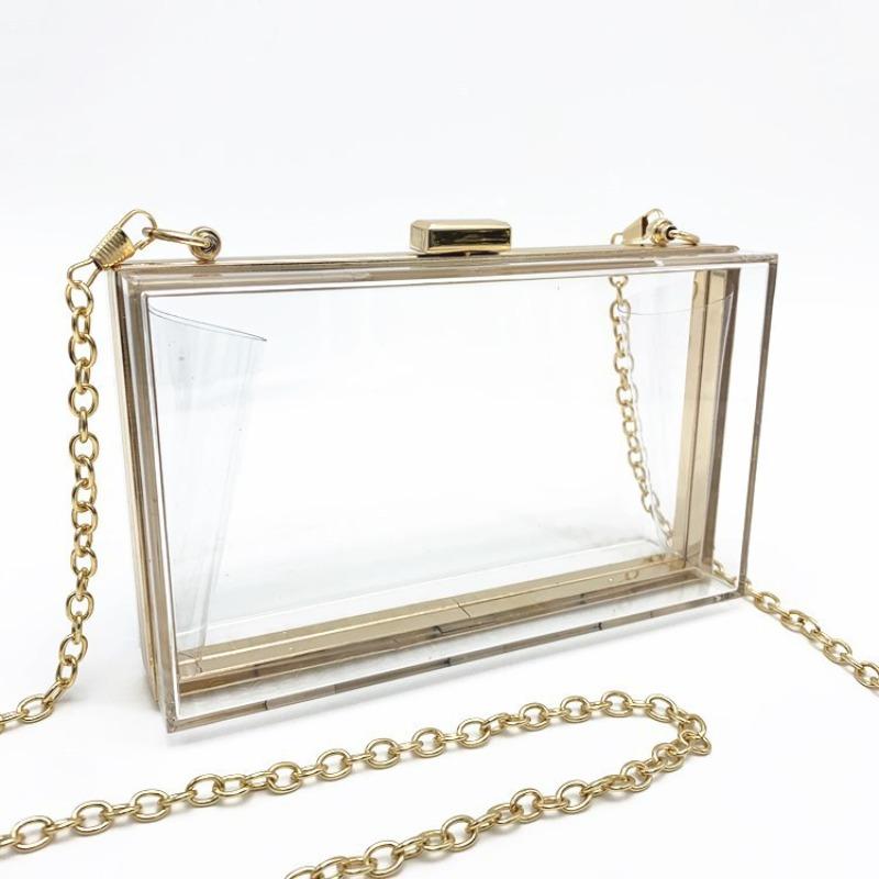 Popular acrylic women's bag small square bag summer candy color transparent box bag dinner bag manufacturer chain bag
