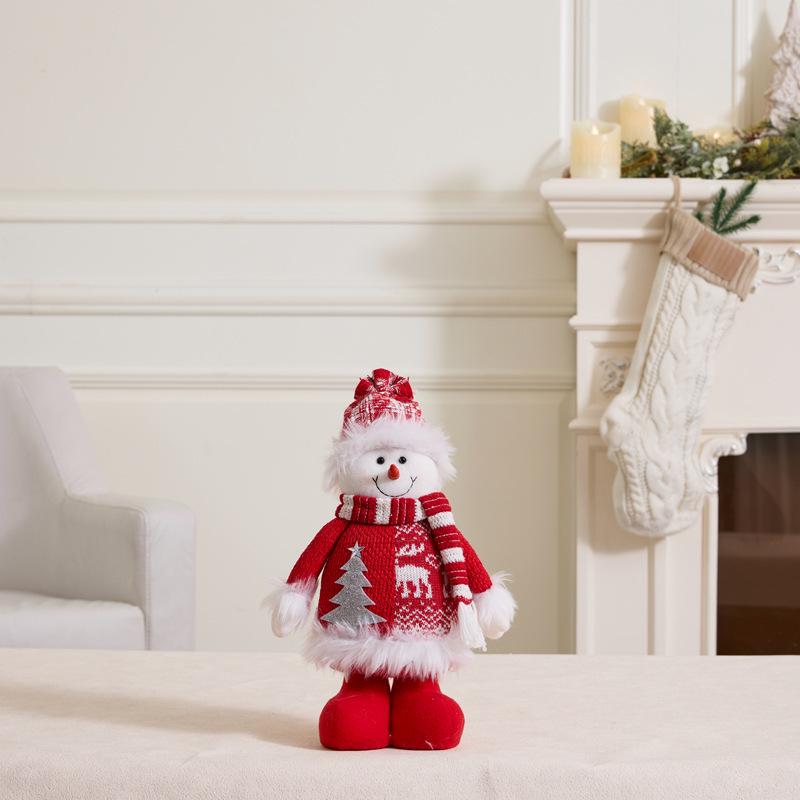 Christmas Snowflake Plush Doll with Retractable Stand - Red & White Snowman, Deer, Bear Ornament