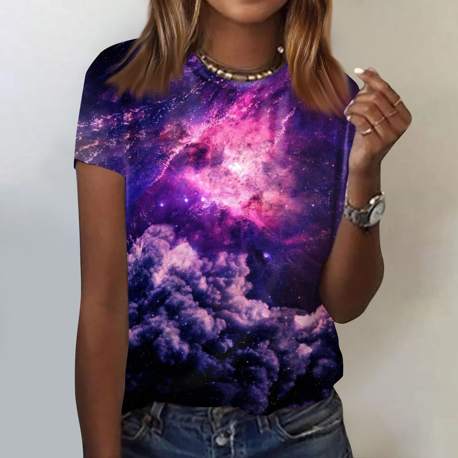 

Жіноча модна повсякденна футболка Galaxy із круглим вирізом і короткими рукавами S фіолетовий