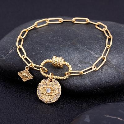 

Nidin Fashion Copper Zircon Bracelet For Women Arabic Islam Boho Jewelry Saudi Hand Chain Statement Pentant Bangle Party Gift 17cm