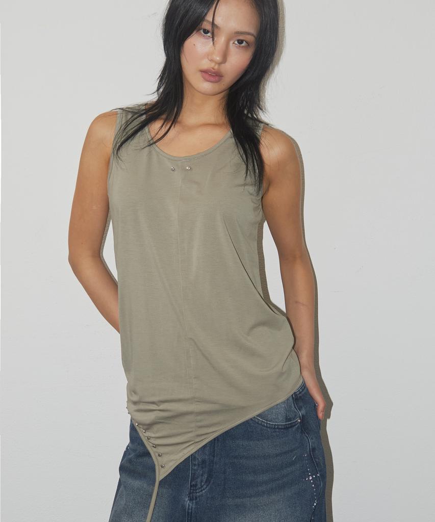 PLACE STUDIO Studded Asymmetrical Strap Soft Sleeveless Layered_3 Colors