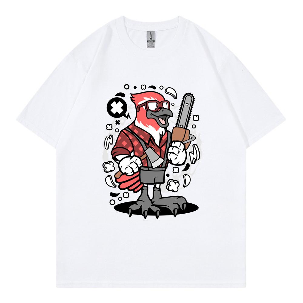 Bird Lumberjack Printed T-shirt Women Unisex Loose Plus Size T-shirt Fashionable Breathable Short Sleeved Cotton Clothing