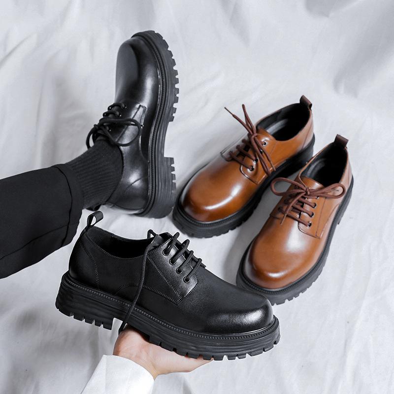 British style leather shoes Korean version round head thick sole heightening big head shoes leather versatile fashion tooling shoes men's 66103-R