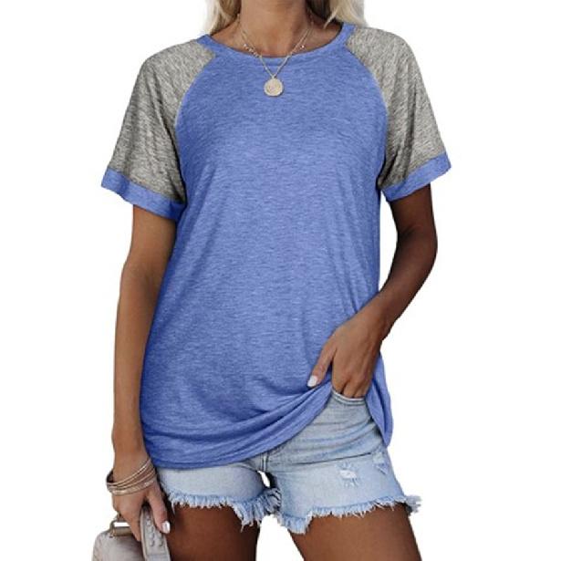 2026 Spring/Summer New Round Neck Color Block Short Sleeve Women's T-Shirt Top