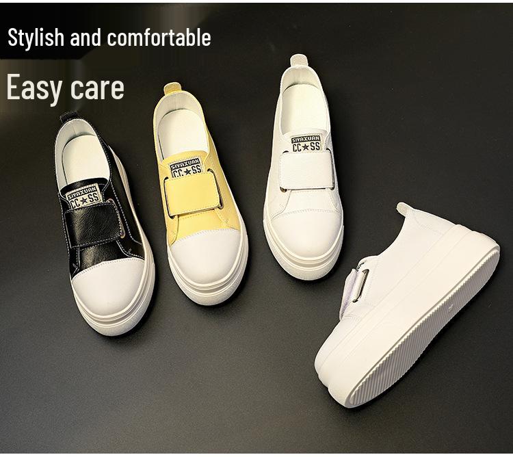 Women's 2025 Spring/Summer White Slip-On Hidden Heel Sneakers: Korean Style Casual Loafers