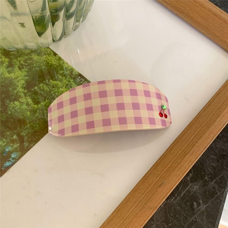 Spring Summer Cherry Plaid Arc Spring Clip Acrylic Anti Slip Ponytail Clip Sweet Half Updo Hair Claw Women Hair Accessories