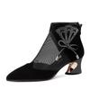 Baotou High-heeled Cool Boots Women's Thick-heeled Mesh Hollowed-out Sandals Women's Summer New Fashion Rhinestone Bow Versatile Net Boots
