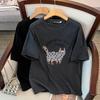 2026 Spring Women's Plus Size Thick Cotton Cat Print Short Sleeve Top