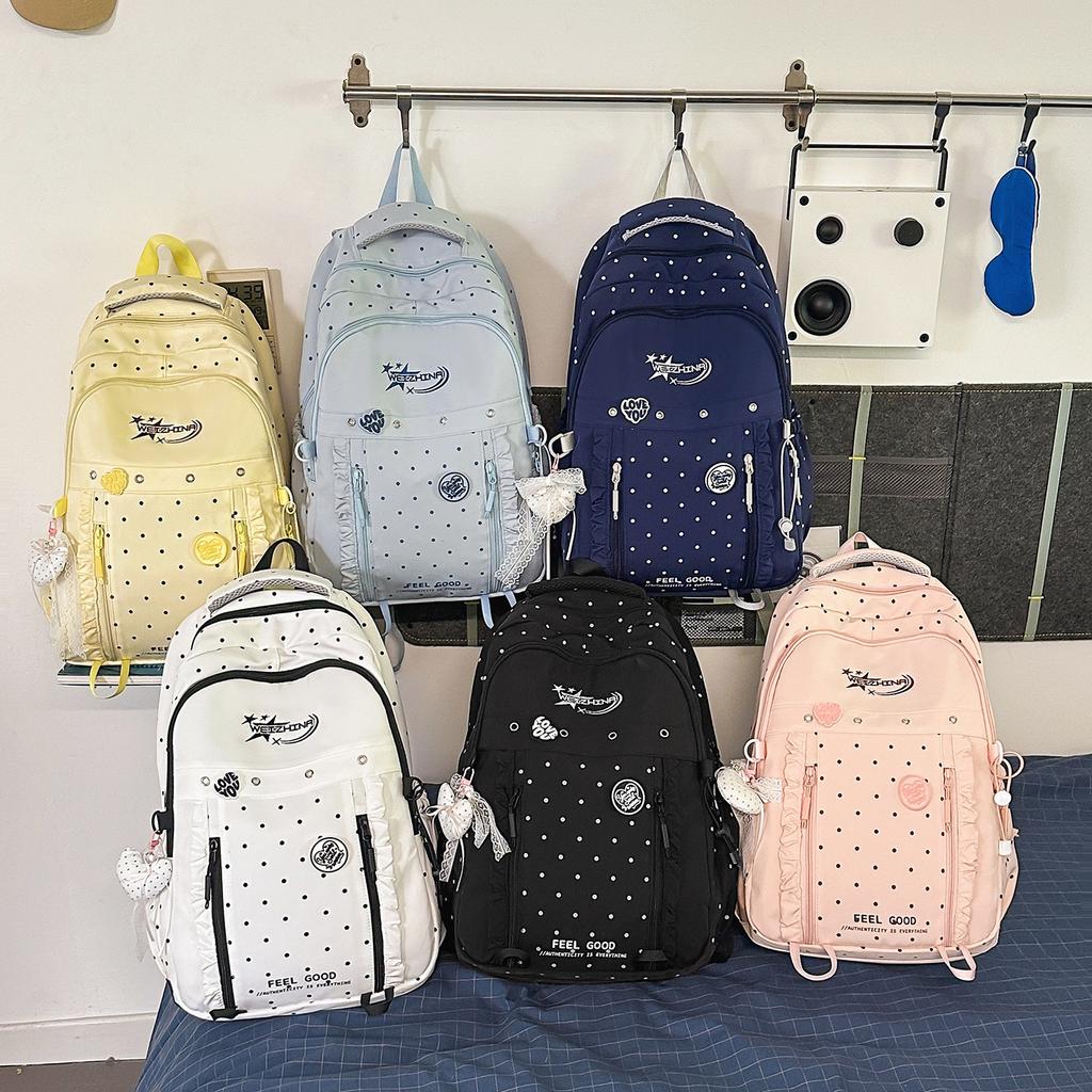 Schoolbag New Japanese school bag for junior high school students Women's polka dot backpack Female students High value large capacity boys backpack