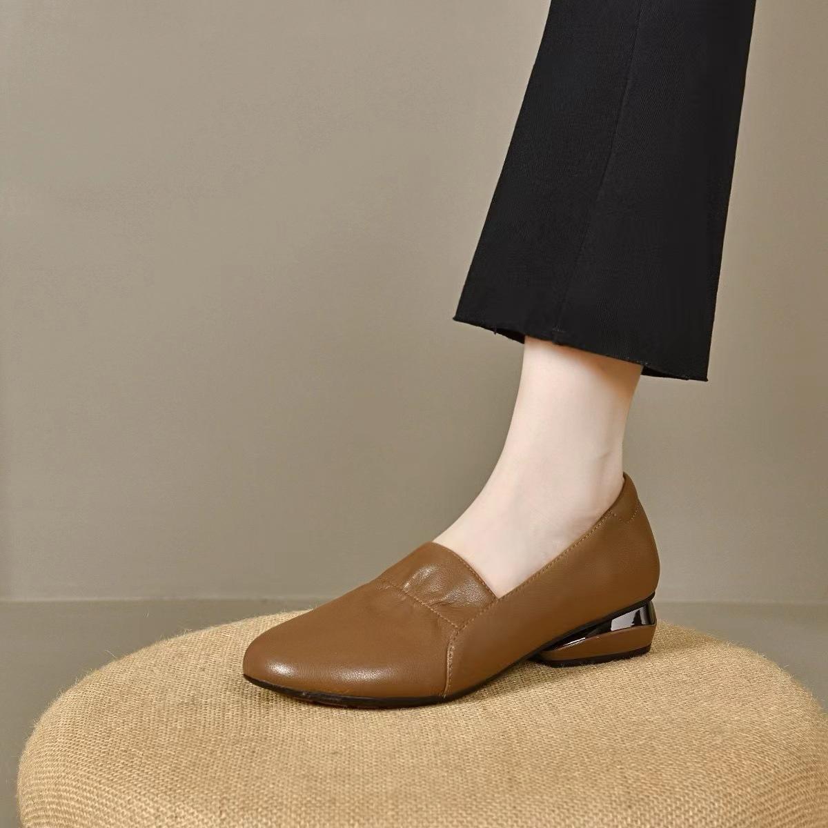 

New Spring and Autumn Coarse Heel Single Shoes Women s Heel Leather Shoes Women s Shoes Round Head Leather Shoes 35