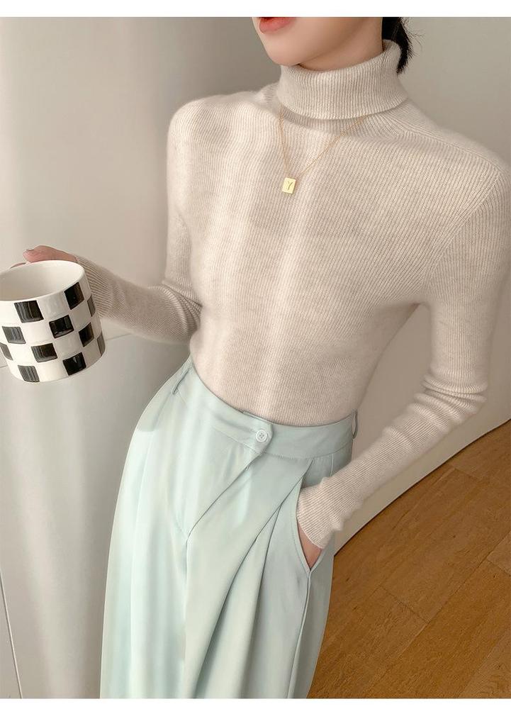 Women's Slimming Seamless High Neck Cashmere Sweater - 35% Cashmere, Perfect for Autumn/Winter