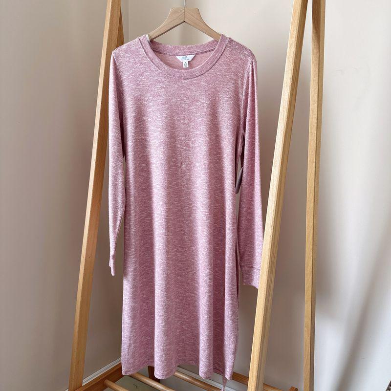

European and American Single Women s Long-Sleeve round-Collar Dress Spring and Autumn Leisure Knitted All-Matching Slimming Dress plus Size Pink Dress M(About 60.00kg)