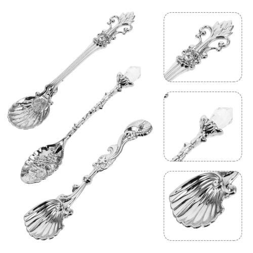 HOLIDYOYO Nádherná retro královská sada příborů, vintage barokní stříbrné příbory královského stylu, gravírované kávové lžičky a dezertní lžičky pro kavárnu a kuchyň U