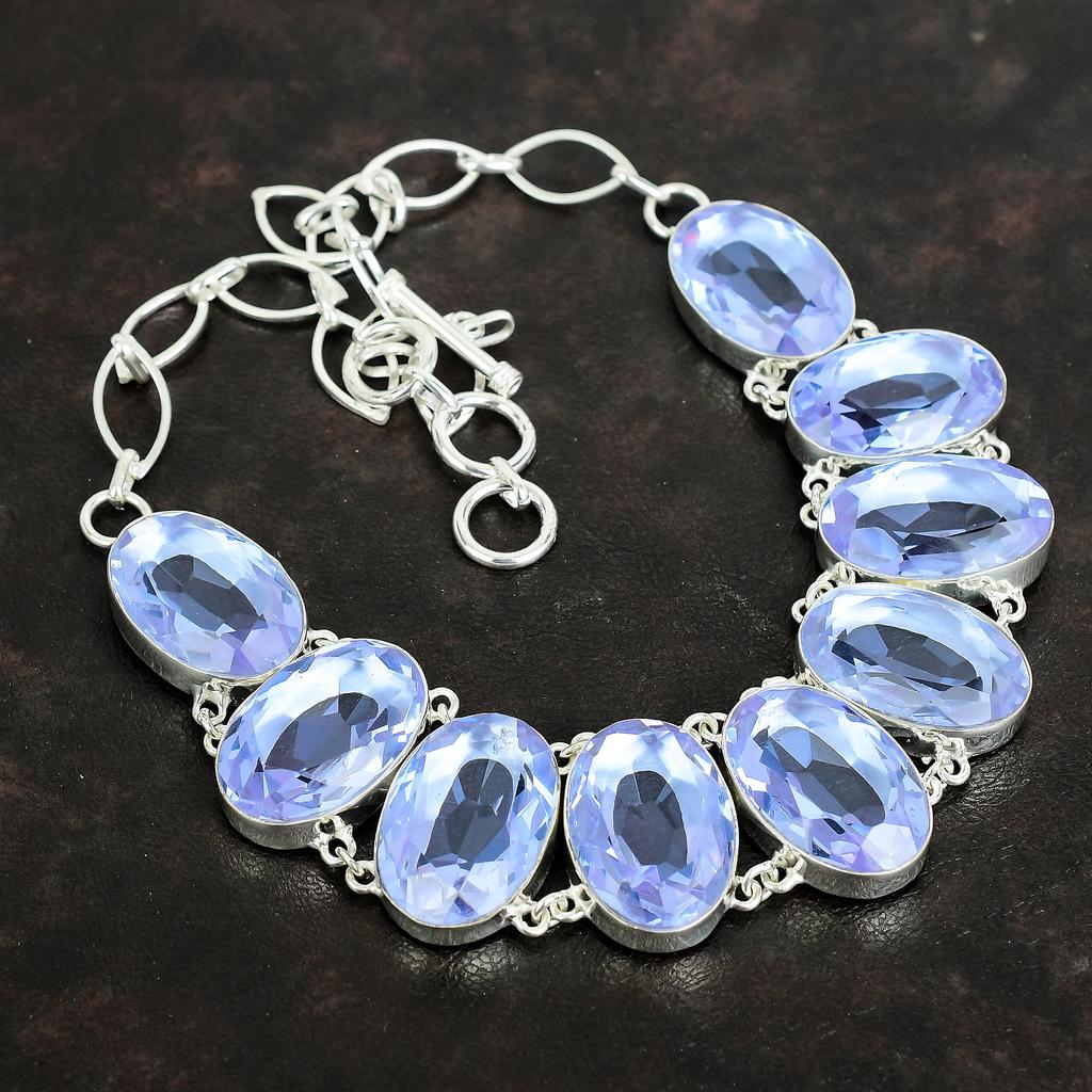 Facettierte Tansanitquarz-Halskette 925 Sterlingsilber-Halskette verstellbare Kettenhalskette echter Edelsteinschmuck handgefertigte Halskette zum Geschenk