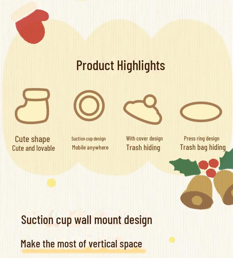 Cute Christmas Wall-Mounted Trash Can with Lid - Large Desktop Storage Bucket