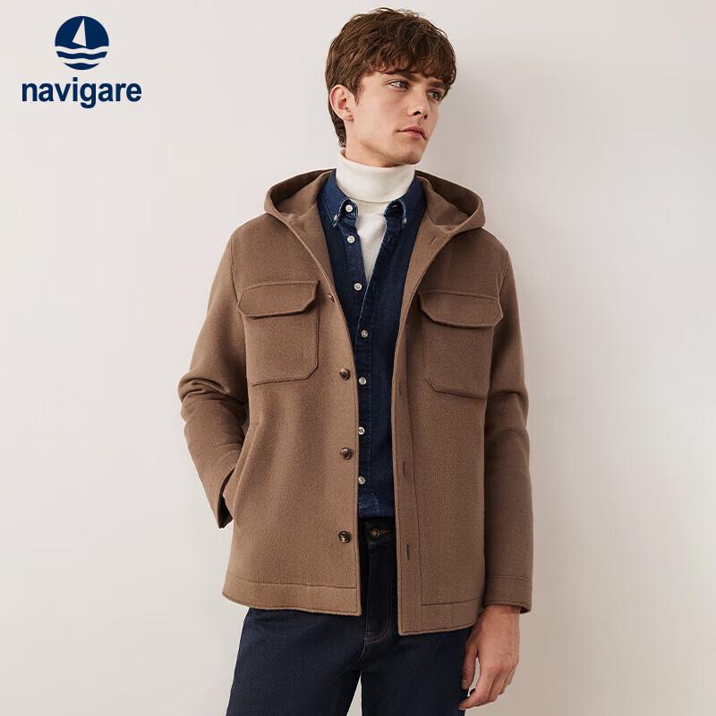 Navigare Men's 100% Wool Hooded Pea Coat