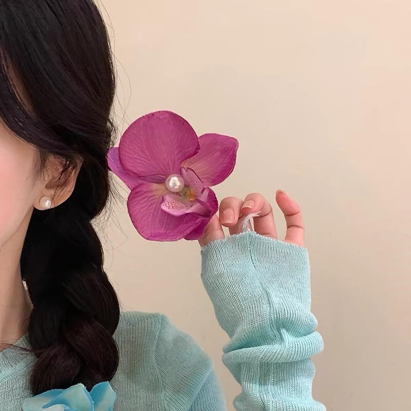 Sweet Phalaenopsis Flower Hairpin  Bohemia Creative Design Cloth Floral Pearl Hair Clip Female Headdress