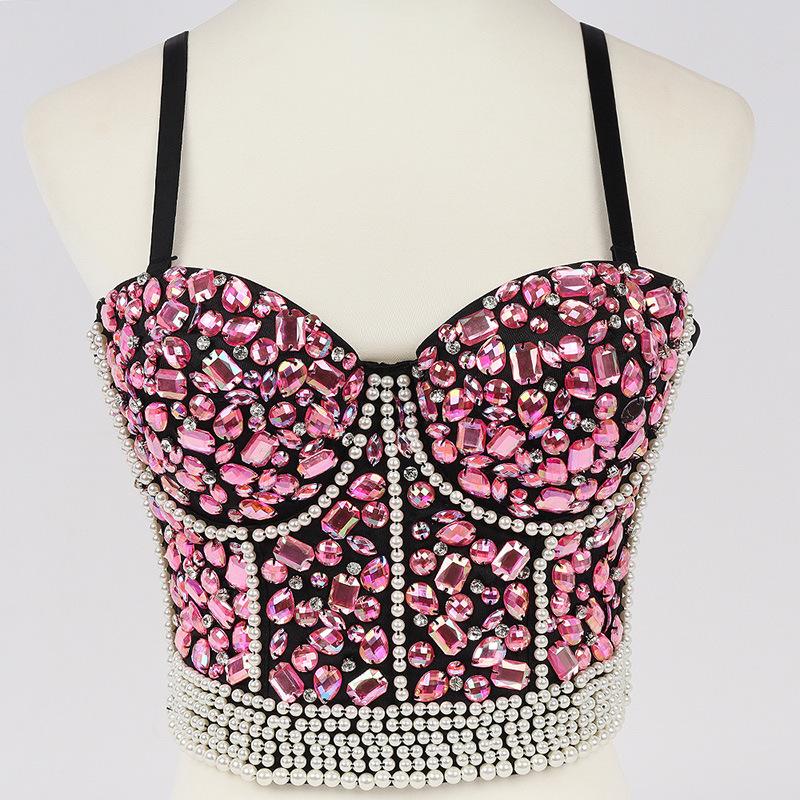 Women's Rhinestone Beaded Corset Bustier Top Party Glitter Corset Top Bra Tank Top