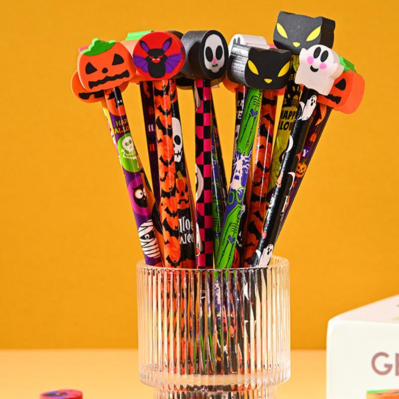 12Pcs Creative Cartoon Halloween Pencils Cute Students Stationery Hb Black Write Draw School Boxed Pen Gift