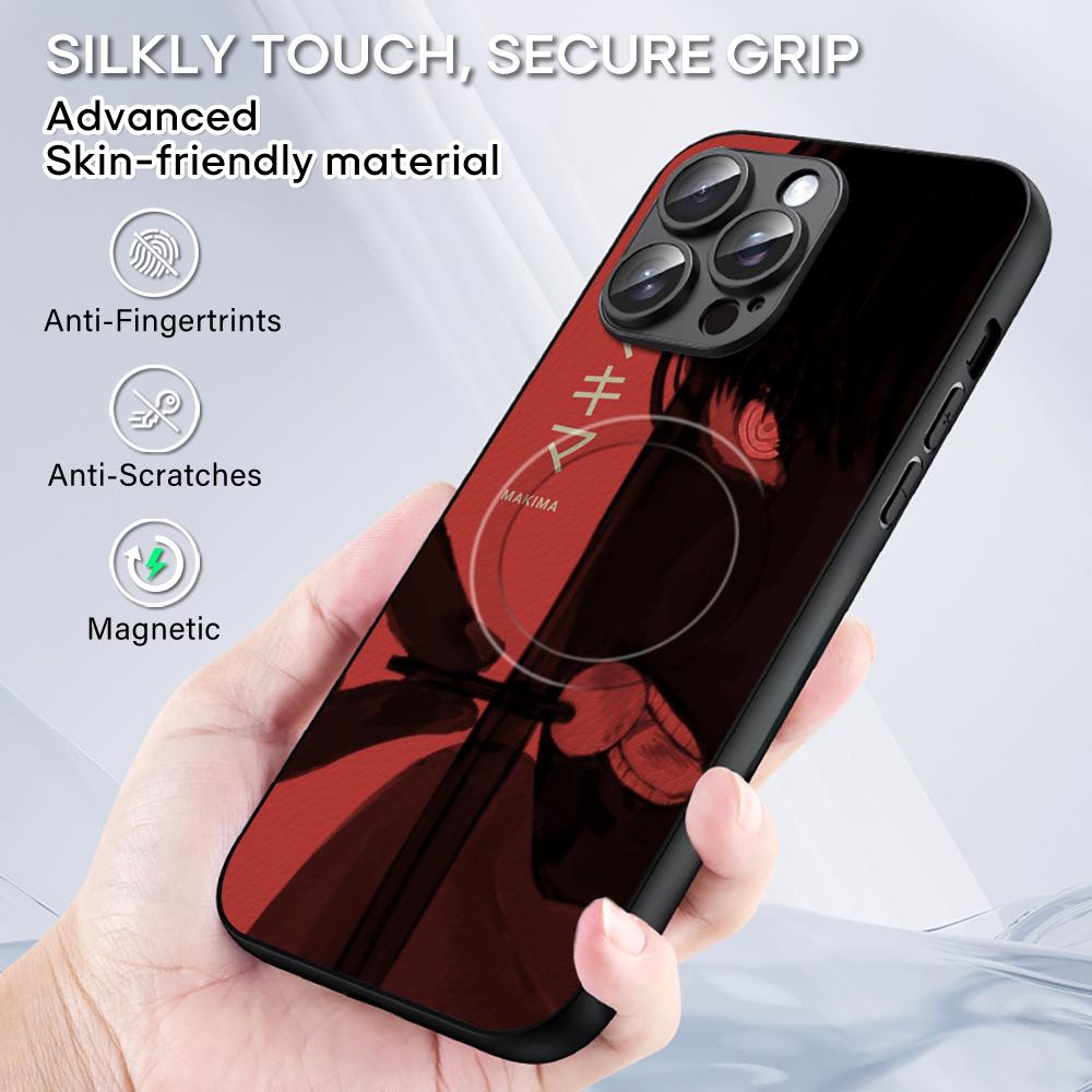Makima X mitaka asa Chainsaw Phone Case For iPhone 16 15 14 13 12 11 Plus Pro Max  High-end Luxury Magsafe Sheepskin