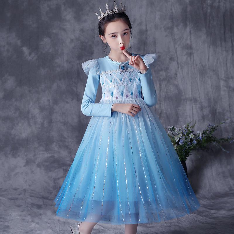 

Kids Long Sleeve Princess Elsa Dress – Frozen-Themed Formal Outfit 120 cm