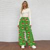 Women's Casual Christmas Print Elastic Waist Loose Fit With Plush Wide Leg Pants