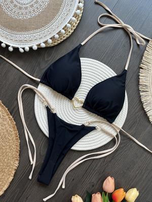 Fashion Beach Party Bikini Micro Swimwear Black Swimsuit Women Sexy Sets 2025 Thong Bikini Set Bathing Suit