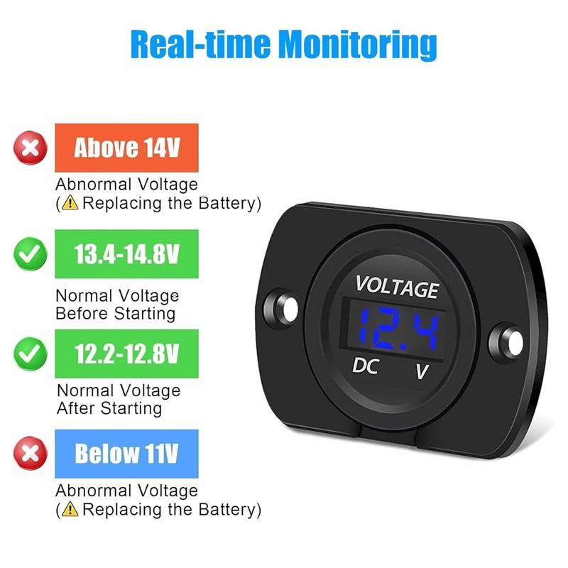 Digital Voltage Meter DC 12-24V Waterproof Round Meter Car Voltmeter With LED Digital Display Panel For Car Motorcycle Boat RV