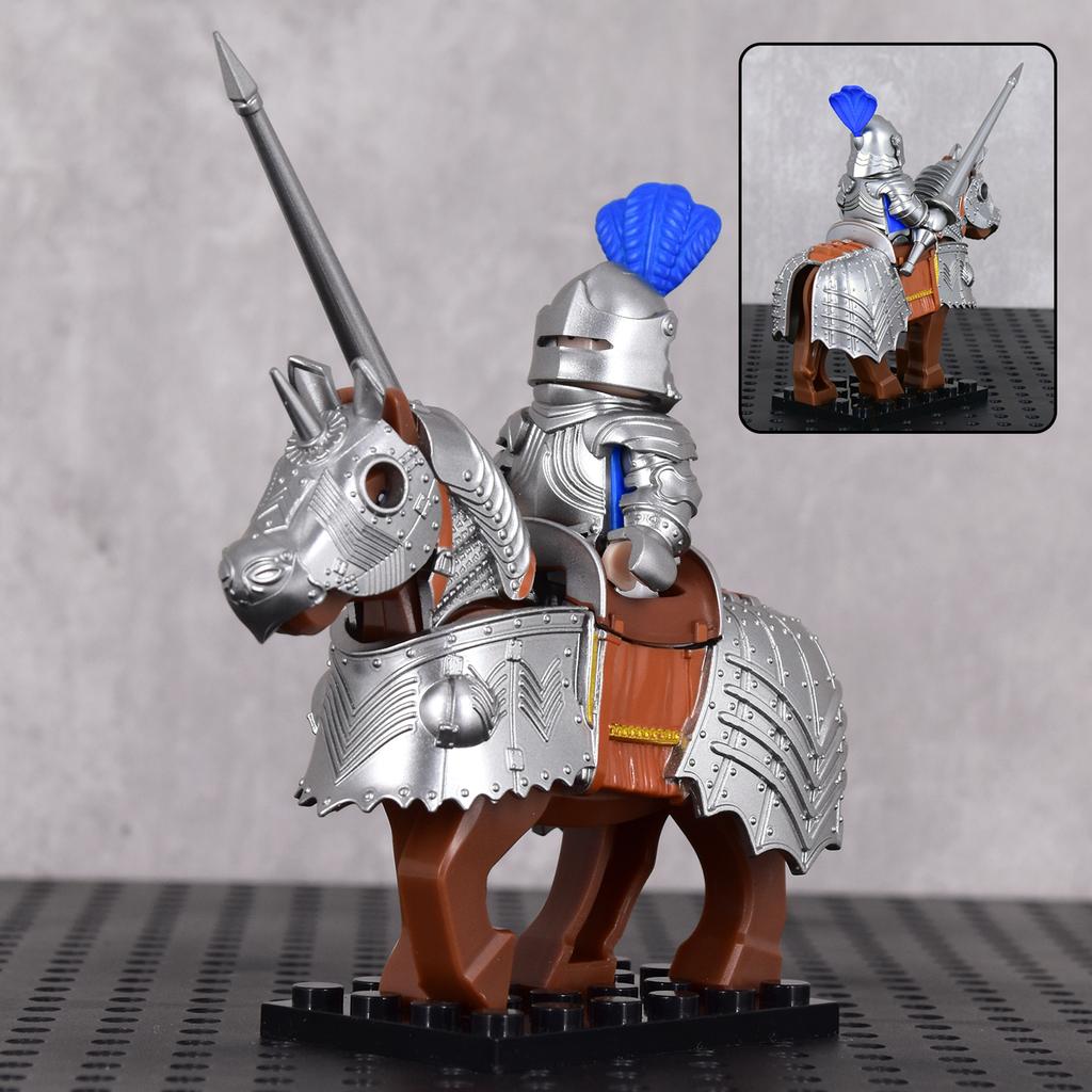 Gothic Style Multiple colors Knight on Warhorse, Detailed Armor Horse Trappings Building Block Toy Perfect for Medieval